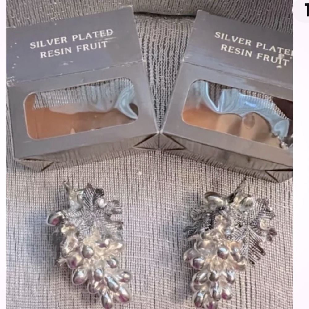 VINTAGE 2 SILVER PLATED RESIN FRUIT DECOR